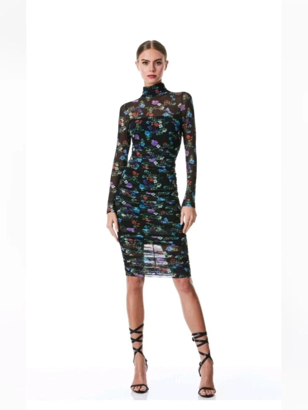 ALICE + OLIVIA DELORA TURTLENECK LONG SLEEVE MIDI DRESS. Size 0 NWT $495